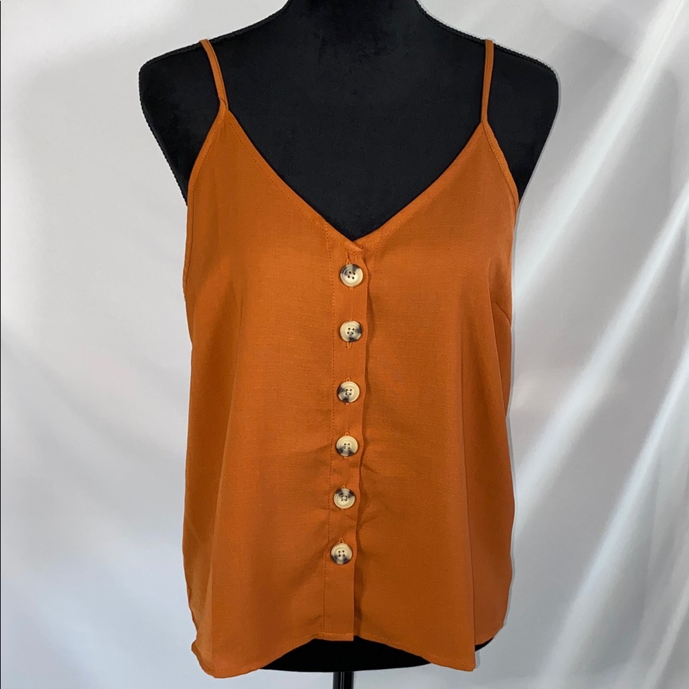 Paper Crane Burnt Orange V-Neck Button Front Cami Tank Top Size Medium - Picture 3 of 8